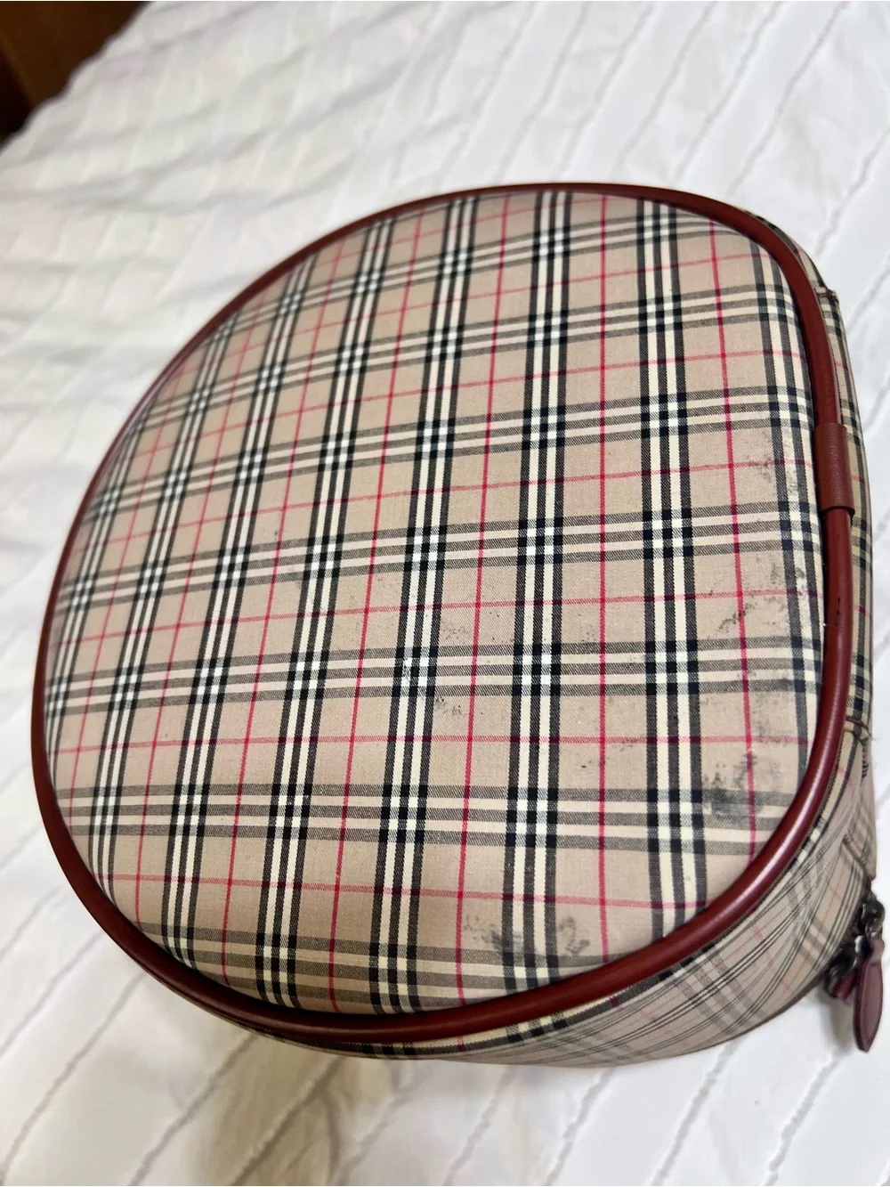 Burberrys Beige Plaid Nova Check Toiletry Bag with Brown Trim VINTAGE RARE